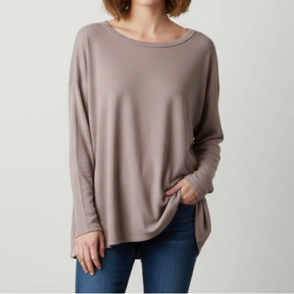 Hopely Tops - Hopely Oversized Tan Waffle Knit Women’s Top - Size Large